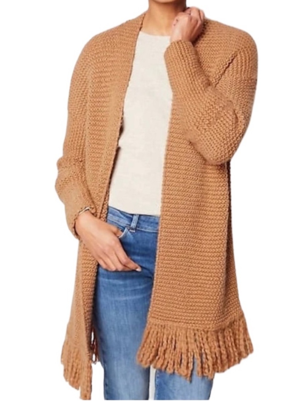 J. Jill Dreamer Sweater Coat Fringe Cardigan in Saffron